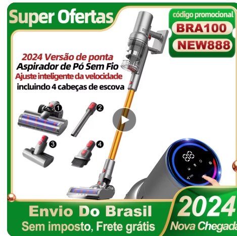 Aspirador de Pó Portátil Sem Fio ABIR VC205, 27000PA, Sensor de Poeira Inteligente, Tela de Toque LED, Controlo Automático de Velocidade, Eliminador Portátil de Ácaros